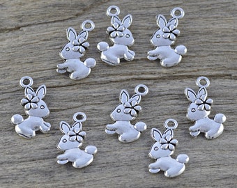 10 Charms Lapin Pendentif 19 x 11 mm Pendentifs en métal argenté antique bricolage