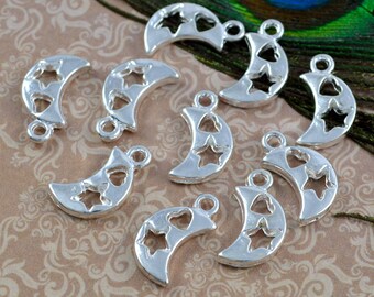 10 Charms Moon Hanger 17 x 10mm Bright Silver Metal Hanger