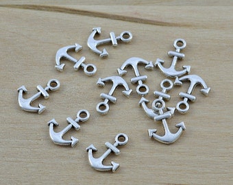 30 Small Pendant Charms Anchor 14 x 11 mm Antique Silver Metal Pendant