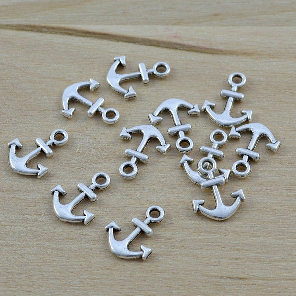 30 Petits Pendentifs Charms Ancre 14 x 11 mm Antique Argent Métal Pendentif