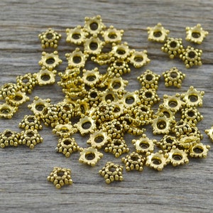 50 small bead caps floral antique gold 5.5 mm end caps