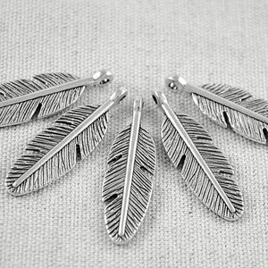 8 Pendant Feather Charms 28 x 8 mm Metal Pendant Jewelry Crafting