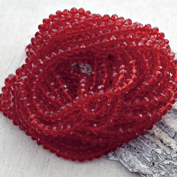 50 Glasschliffperlen Rondelle  6x4 mm Rot