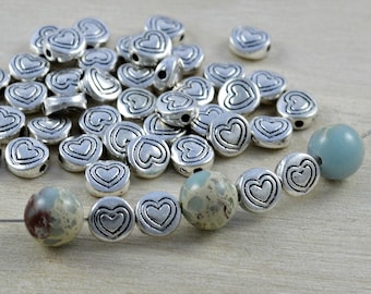 25 Metal Beads Heart 6 mm Antique Silver Spacer Round Intermediate Beads