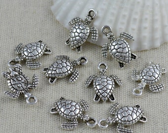 10  Schildkröte Anhänger 16x13mm Antik Silber