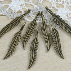 8 Pendant Feather Charms 37 x 7 mm Bronze Metal Pendant Jewelry Craft