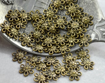 20 Small floral Connectors Antique Bronze 9 x 9 mm