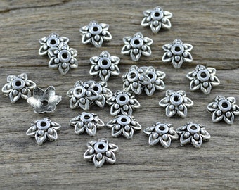 20 cabochons fleurs, argent antique cabochons 10 mm