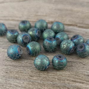 15 pcs. glass beads 8 mm green/blue beads with stripes