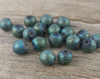 15 Stk. Glasperlen 8mm grün/blau Perlen mit Streifen
