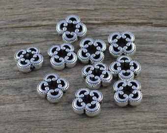 10x Verzierte Metallperle Blume  10x10mm Zwischenperle