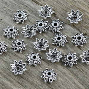 30 bead caps flowers, antique silver 8.5 mm image 4