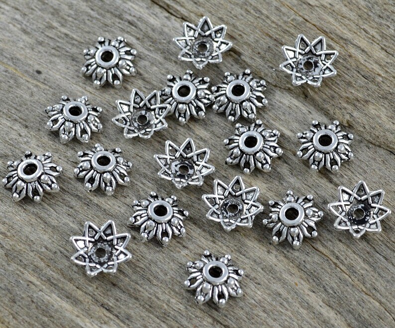 30 bead caps flowers, antique silver 8.5 mm image 4