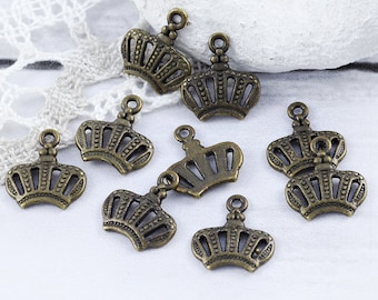 10 Charms Couronne Pendentif 14 x 12 mm Antique Bronze Vintage Pendentif métal