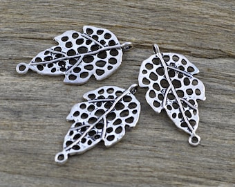 3 x feuilles Charms pendentifs en métal connecteur antique argent 37 x 20 mm pendentif