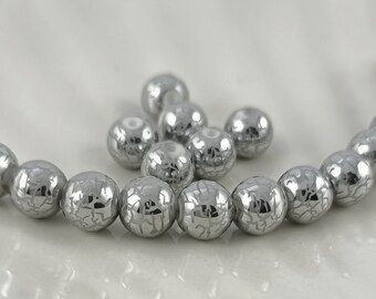 15 Stk. Glasperlen 8mm silber/grau Perlen mit Streifen