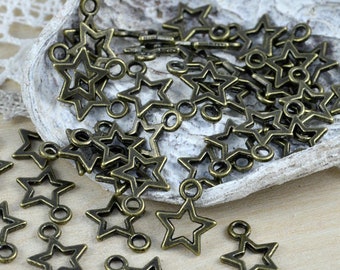 50 Charms Stern  Bronze Metallanhänger 12x10mm