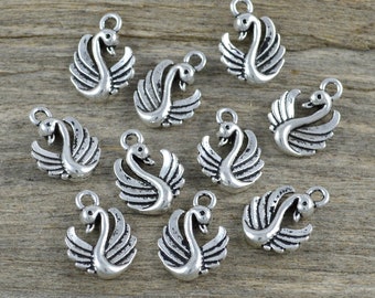 6 pendentifs breloques Swan 17 x 13 mm antique silver Breloques métal, mariage