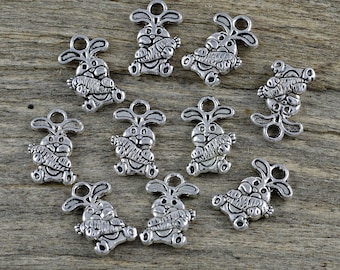 10 breloques lièvre remorque artisanale pendentif en métal argent antique 14 x 10 mm