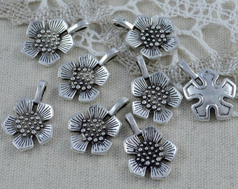 10 Anhänger Blumen 22x15mm Antik silber Metallanhänger Basteln