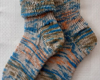 dicke Socken handgestrickt Strümpfe Sofasocken Gr. 40 41 warme Wollsocken beige blau orange