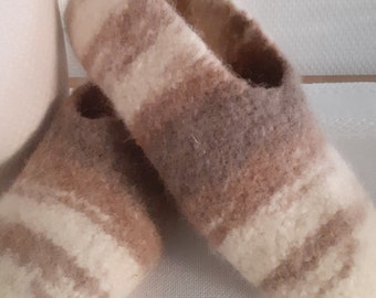 Filzhausschuhe viele Größen beige/braun Farbverlauf Filzschuhe Hausschuhe gefilzt 100% Wolle Puschen Filz Pantoffeln  Filzpantoffeln