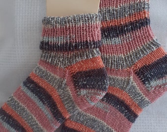 dicke Socken handgestrickt Strümpfe Sofasocken Gr. 40 41 warme Wollsocken rosa lachs