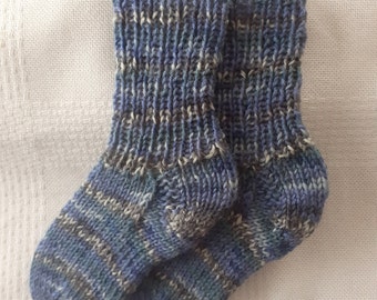 dicke Socken f. Kinder handgestrickt Strümpfe Sofasocken Größe 22 23 warme Wollsocken jeansmeliert