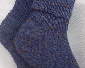 dicke Socken handgestrickt Strümpfe Sofasocken Gr. 42 43 warme Wollsocken jeans tweed