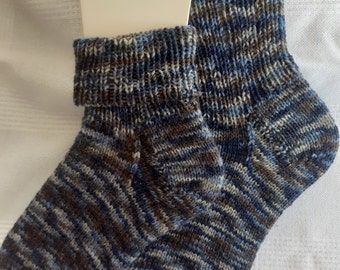 dicke Socken handgestrickt Strümpfe Sofasocken Gr. 42 43 warme Wollsocken braun-blau