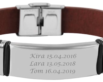 Personalized bracelet with engraving in red-brown with stainless steel elements personalized gifts