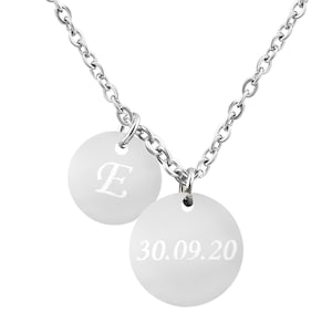 Personalized necklace with engraving 2 round pendants made of stainless steel in silver personalized gifts for men and women