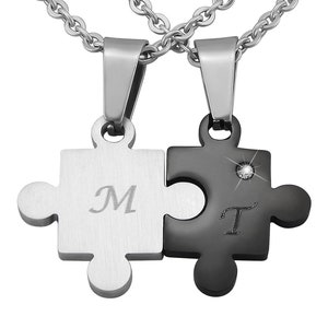 Personalized Necklaces with Engraving Partner Necklaces Puzzle Pieces Stainless Steel in Silver Black Personalized Gifts Couples