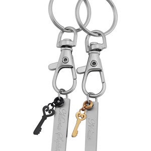 Personalized keychain with engraving partner pendant with key in silver stainless steel personalized gifts