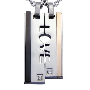 Personalized Necklaces with Engraving Partner Necklaces Love Pendant Stainless Steel Silver with Gold/Black Personalized Gifts