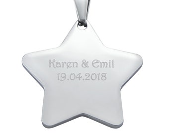 Personalisierte Kette mit Gravur Stern Anhänger aus Edelstahl in Silber personalisierte Geschenke  Freund, Freundin