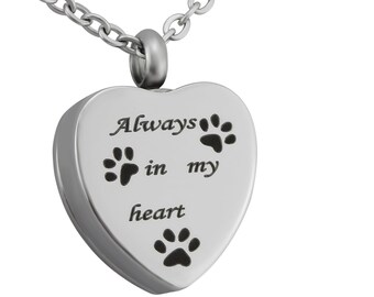 Collana personalizzata con incisione Cuore Zampe di cane "Sempre nel mio cuore" Argento Acciaio inossidabile Regali personalizzati