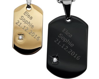 Personalisierte Ketten mit Gravur Anhänger Edelstahl in Gold Schwarz mit Strass Stein personalisierte Geschenke  für Paare