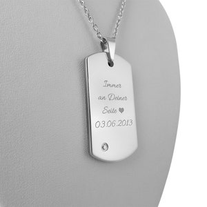 Personalized necklace with engraving dog tag with rhinestone stone made of stainless steel in silver personalized gifts for women