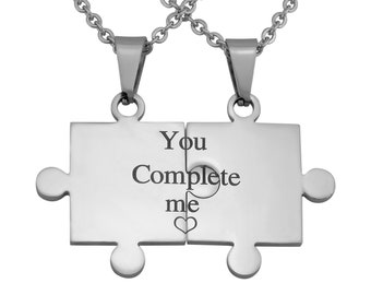 Personalized necklaces with engraving on the back Puzzle in silver stainless steel personalized gifts couples