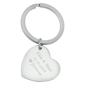 Personalized keychain with engraving stainless steel heart pendant in silver personalized gifts