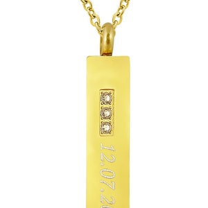 Personalized Necklace with Engraving Bar Pendant Double-Sided Engraving with Rhinestones Stainless Steel Personalized Gifts
