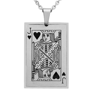Personalisierte Kette mit Gravur Anhänger "Herz Bube" Pokerkarte aus Edelstahl in Silber personalisierte Geschenke