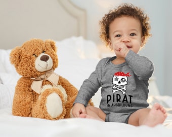 Blauer-Stork baby body with print "pirate in training" gift for toddler long-sleeved organic cotton