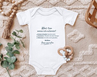 Baby Body "Anleitung, Was ist zu tun, wenn Ich schreie" Lustiger Spruch für frisch gebackene Eltern zur Geburt für Kleinkind Bio Baumwolle