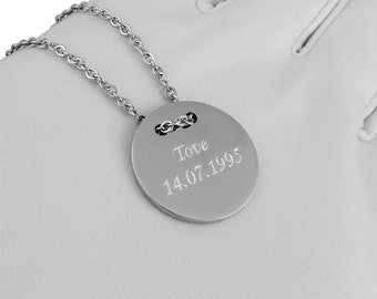 Personalisierte Kette mit Gravur runder Anhänger Kreis Edelstahl in Silber personalisierte Geschenke  Männer und Frauen