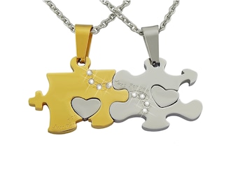 Personalized necklace with engraving Puzzle pieces made of stainless steel in silver gold personalized gifts for couples