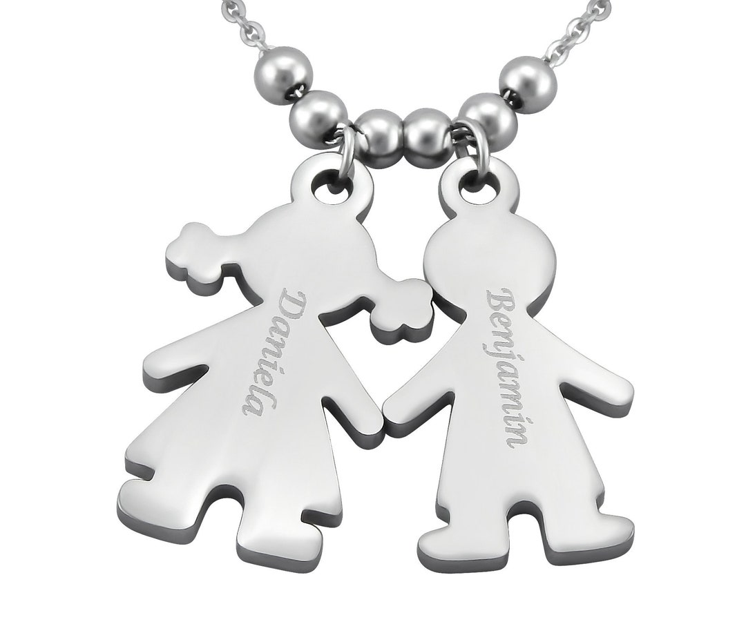Personalized Necklace With Engraving Boy and Girl Pendant in Etsy