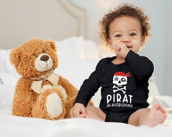 Blauer-Stork baby body with print "pirate in training" gift for toddler long-sleeved organic cotton