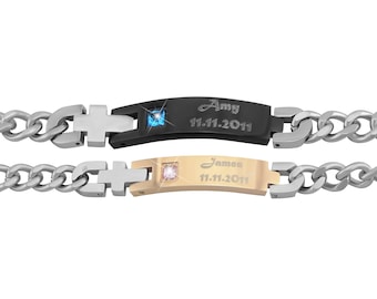 Personalisierte Armbänder mit Gravur Partnerarmbänder in Silber/Gold/Schwarz personalisierte Geschenke  für Paare